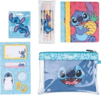 Set shënuesish Disney Stitch Tropical, fletore A6, markerë me ngjyra, blu