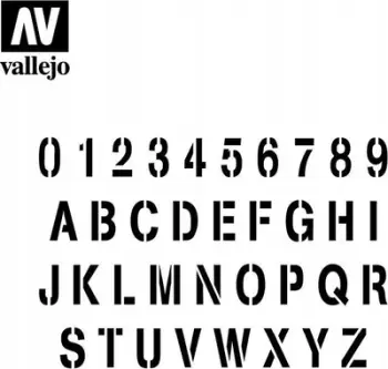 Shabllon plastik Vallejo Stencil STLET002 Stamp Font, shkronja, transparent