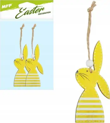 Varëse dekori Pashkësh MFP Rabbits, dru, 11cm, 2 copë, e verdhë