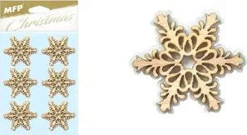 Ngjitëse dekorative MFP Snowflakes, dru natyral, set 6 copë, ngjyrë druri natyrale