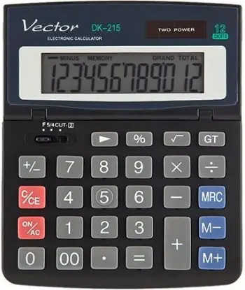 Kalkulator zyre Casio VECTOR KAV DK-215, ekran 12-shifror, energji diellore dhe bateri, i zi