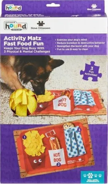 Lodër interaktive për qen Outward Hound Activity Matz Fast Food Fun, tapet nuhatës, 3 aktivitete, shumëngjyrëshe