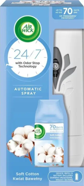 Aromatizues automatik Air Wick Freshmatic, set me rimbushje 250ml, aromë Cotton Flower, i bardhë