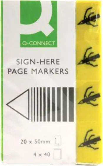 Skeda shënjuese Q-Connect Sign-here, 20x45mm, 4x40, të verdha
