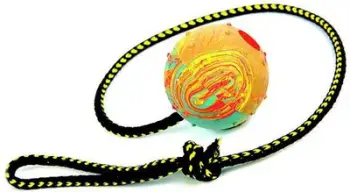 Lodër për qen Dingo Rubber Ball, top gome me spikes, litar 60cm, shumëngjyrëshe