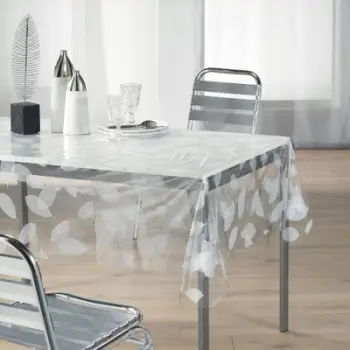 Mbulesë tavoline Decorline FEUILLE, 140x240 cm, printed crystal, e bardhë