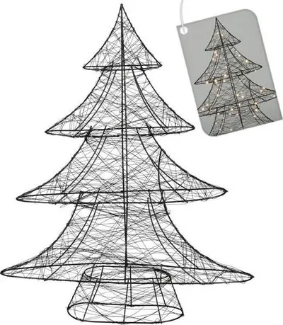 Dekor pemë Krishtlindjes pa markë, 60cm, LED dritë e bardhë e ngrohtë, metal i zi - 1