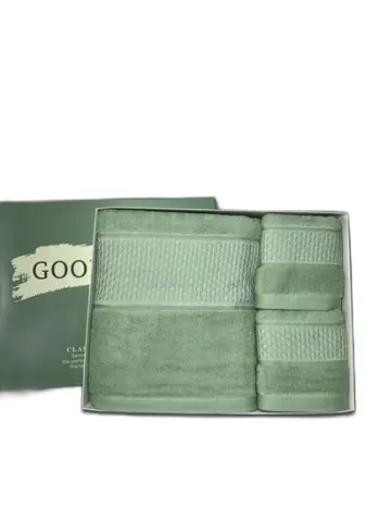 Set Peshqir 35*75cm 2pcs+70*140cm 1pcs 3/1, jeshile/bardhë. UNIMIKS