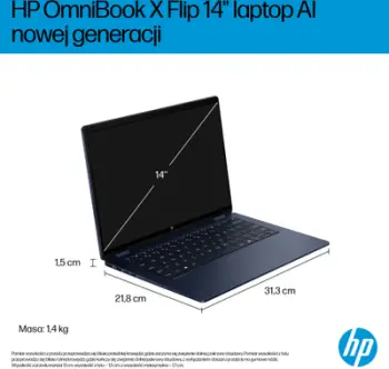 Laptop 2 në 1 HP OmniBook X Flip, 14" 2K OLED, Ultra 5, 16GB 512GB, blu i errët