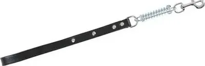 Zinxhir lëkure për qen Spring Handle, 70cm, sustë metalike, i zi - 1