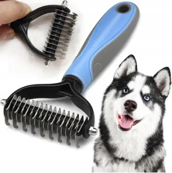 Krehër furmin për qen dhe mace, dhëmbë inoksi, dorezë ergonomike, blu