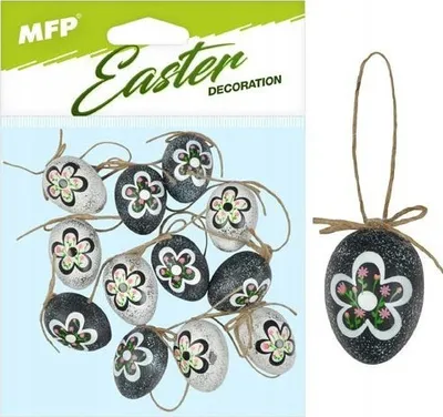 Dekor vezësh Pashke MFP, plastikë 4cm, set 12 copë, lule zi - 3