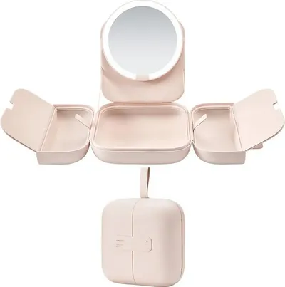 Pasqyrë make up AMIRO M2 LumoCube, LED, portative me organizues, rozë - 1