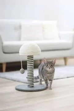 Gërvishëse për mace Funghi, 30cm, me top lojërash, gri e bardhë - 2