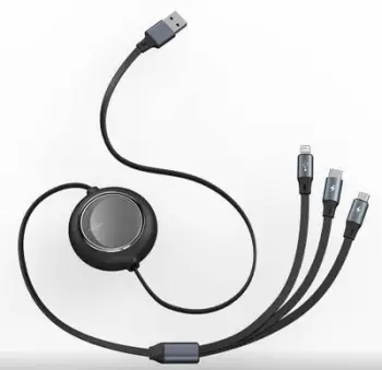 Kabllo karikimi Baseus Bright Mirror Retractable 3 in 1, 66W, 3.5A, e zezë
