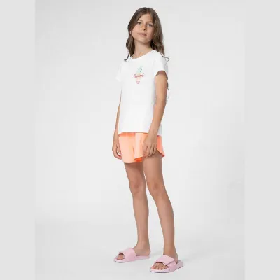 Shorce sportive për vajza 4F 4FJSS23UBDSF033, teknologji 4F Dry, brez elastik, portokalli neon - 2