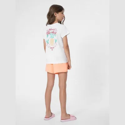 Shorce sportive për vajza 4F 4FJSS23UBDSF033, teknologji 4F Dry, brez elastik, portokalli neon - 3