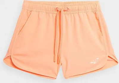 Shorce sportive për vajza 4F 4FJSS23UBDSF033, teknologji 4F Dry, brez elastik, portokalli neon - 4