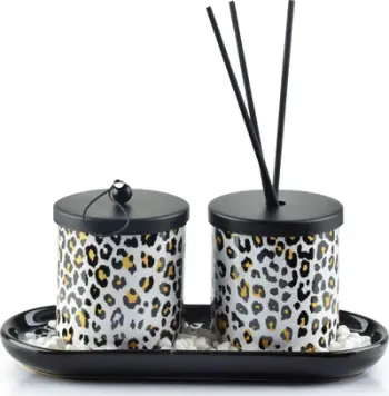 Set difuzer me aromë dhe qiri Pantera, 23x9x9cm, leopard, e zezë