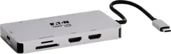 Dok USB C Tripp Lite by Eaton Dual Display, 2x HDMI 4K 60Hz, 100W PD, gri metalik
