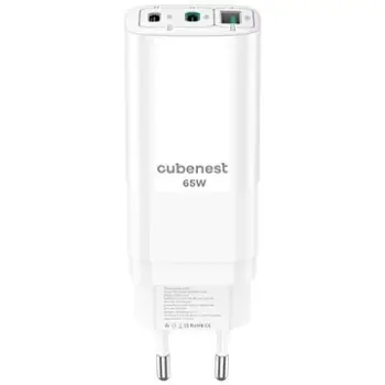 Karikues GaN CubeNest S3D0, 65W, 3 porta USB C dhe USB A, i bardhë