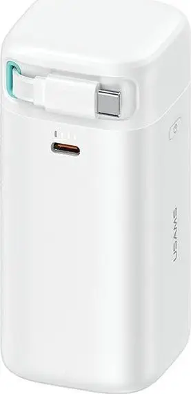 Powerbank Usams 18000mAh, PD 45W, kabllo USB C tërheqëse, i bardhë