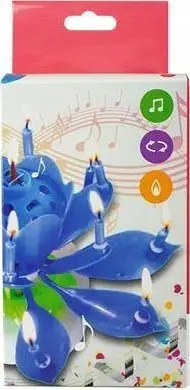 Qiri muzikor për ditëlindje Blue Playing Dancing Candle, formë luleje, rrotullues, blu