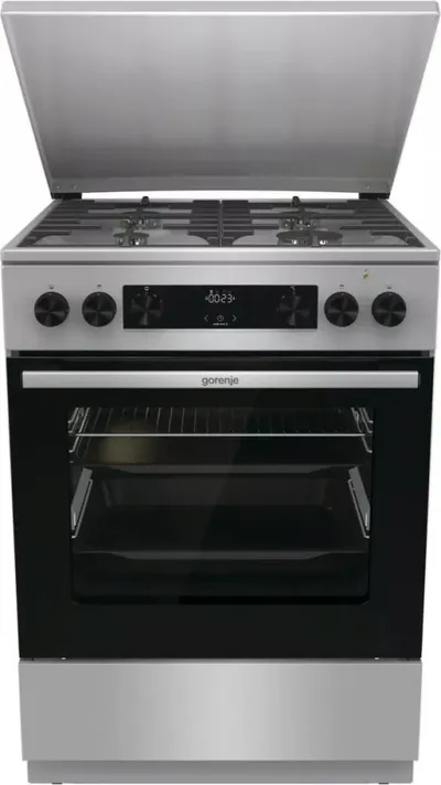 Shporet me gaz dhe furrë elektrike Gorenje G600 GKS6C71XF, 4 vatra, 71L, inox - 1