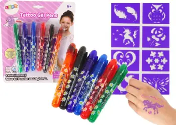 Set stilolapsa xheli për tatuazhe LeanToys, 6 copë, me xixa, shumëngjyrëshe