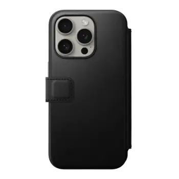 Futrollë lëkure Nomad Leather Modern Leather Folio, për iPhone 15 Pro, me mbajtëse kartash, e zezë