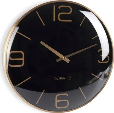 Orë muri Classic, 30cm, e zezë me akrepa ari - 1