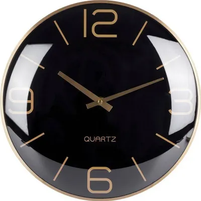 Orë muri Classic, 30cm, e zezë me akrepa ari - 3
