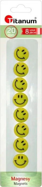 Magnete për tabelë Smiley, 20mm, set 8 copë, të verdhë