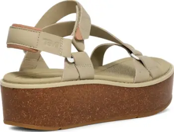 Sandale për gra Teva Madera Wedge, platformë tapë, rripa lëkure, bezhë