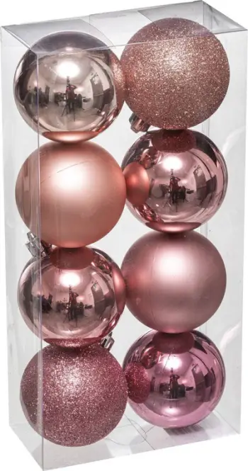 Toptha dekorativë Feeric Lights Colorama de Noël, set 8 copë, 7cm, rozë
