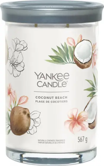 Qiri aromatik Yankee Candle Coconut Beach Signature Large Tumbler, 567g, frutash tropikale, i bardhë