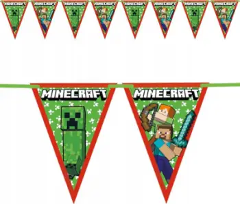Girlandë dekorative Minecraft, 8 flamuj, karton, 2.3m