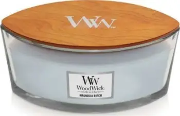 Qiri WoodWick Birch Magnolia, 453.6g, me kavanoz qelqi, i bardhë