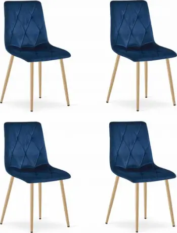 Set karrigesh Oskar Libra, velvet blu navy, 4 copë, këmbë ngjyrë druri