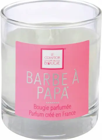 Qiri i parfumuar Atmosphera Les Gourmandes Pink Cotton Candy, në gotë, etiketë rozë