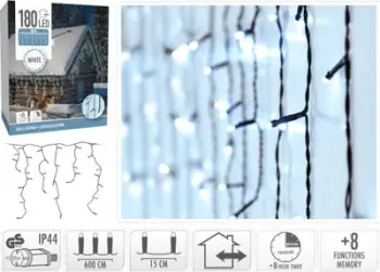 Drita perde dekorative për pemë Krishtlindjesh, 180 LED, timer, e bardhë e ftohtë