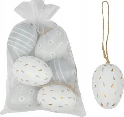 Vezë dekorative për Pashkë Decoration Eggs, 6 cm, set 6 copë, bardhë gri - 2