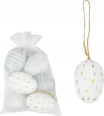 Vezë dekorative për Pashkë Decoration Eggs, 6 cm, set 6 copë, bardhë gri