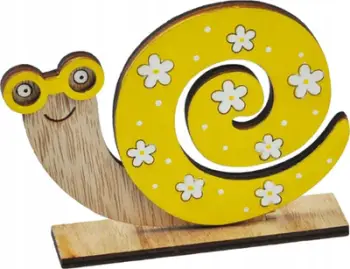 Figurë dekorative kërmilli, dru, 12.5 cm, e verdhë