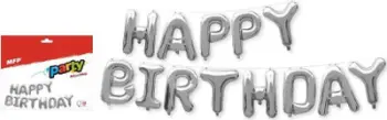 Balona dekorative MFP HAPPY BIRTHDAY, 40 cm, me fletë, argjendi