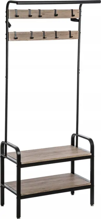 Varesë rrobash 5five Simple Smart, me 2 rafte këpucësh, 74x34x170 cm, dru natyral dhe metal i zi