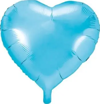 Balon letre PartyDeco Heart, formë zemre, 45cm, blu e hapur metalike