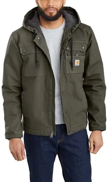 Xhaketë pune Carhartt Relaxed Fit Washed Duck, sherpa e brendshme, me kapuç, jeshile moss