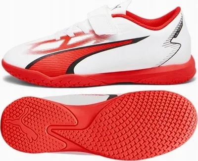 Këpucë futbolli për sallë Puma Ultra Play IT V Jr, për fëmijë, EU 27, të bardha me të kuqe - 3