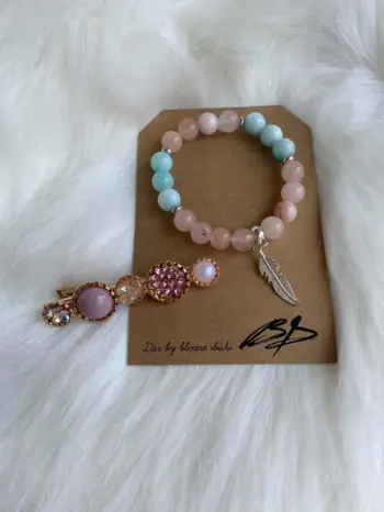 Byzylyk Roze Quartz & Angel + Kapëse për flokë